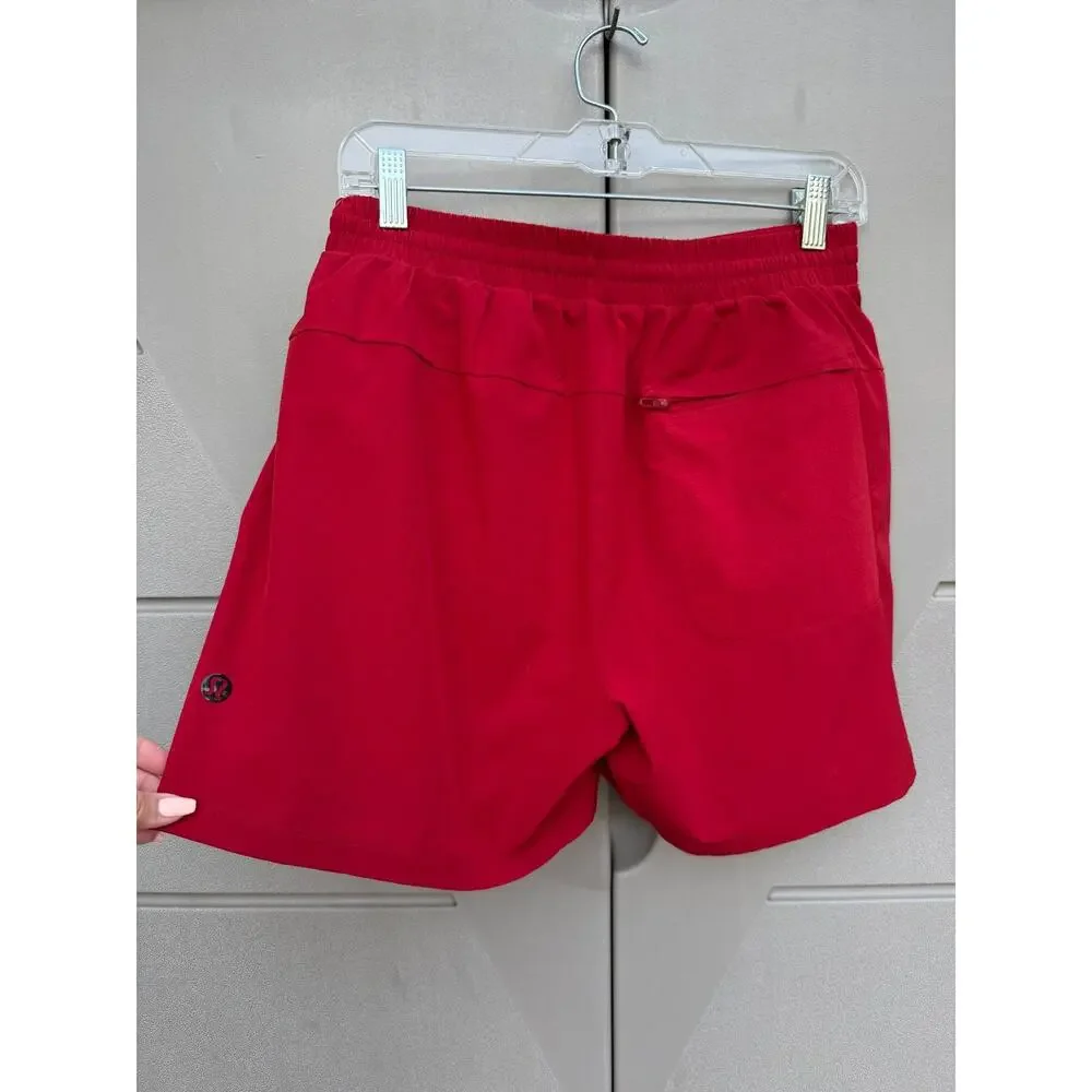 Lululemon Men Red Channel Cross Swim Shorts Mesh Sz M LM7AS1S Lined Beach Trunks